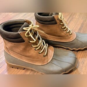 MEN'S SPERRY STS14140 BREWSTER WATERPROOF DUCK DARK TAN BOOT $130 SIZE 9.5
